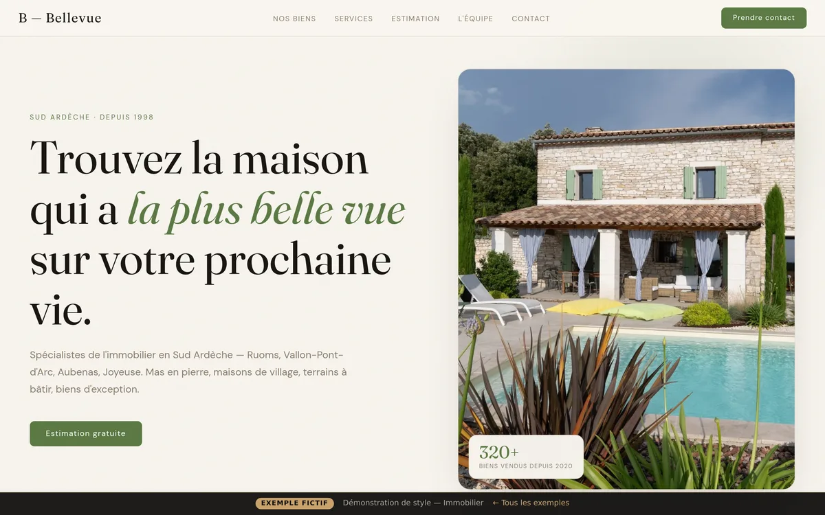 Aperçu du site démo « Agence Bellevue » — style Immo