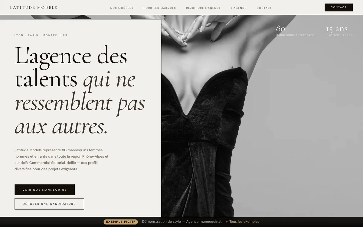 Aperçu du site démo « Latitude Models » — style Fashion
