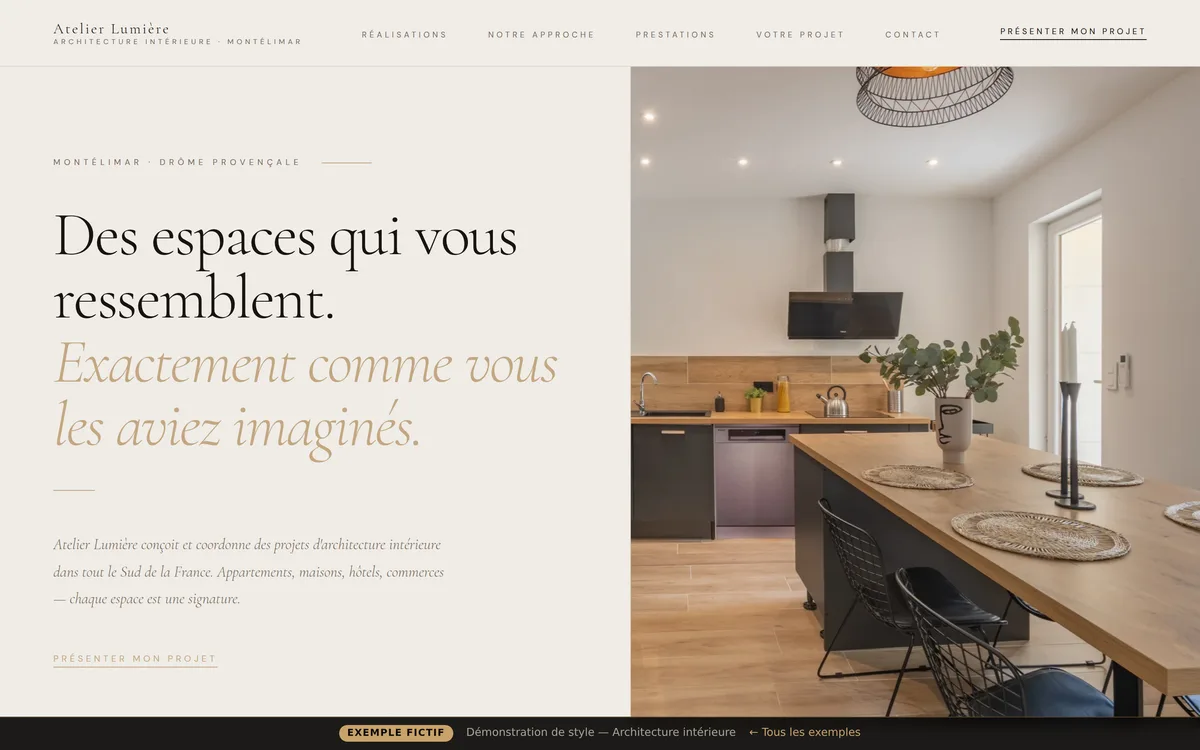Aperçu du site démo « Atelier Lumière » — style Luxe