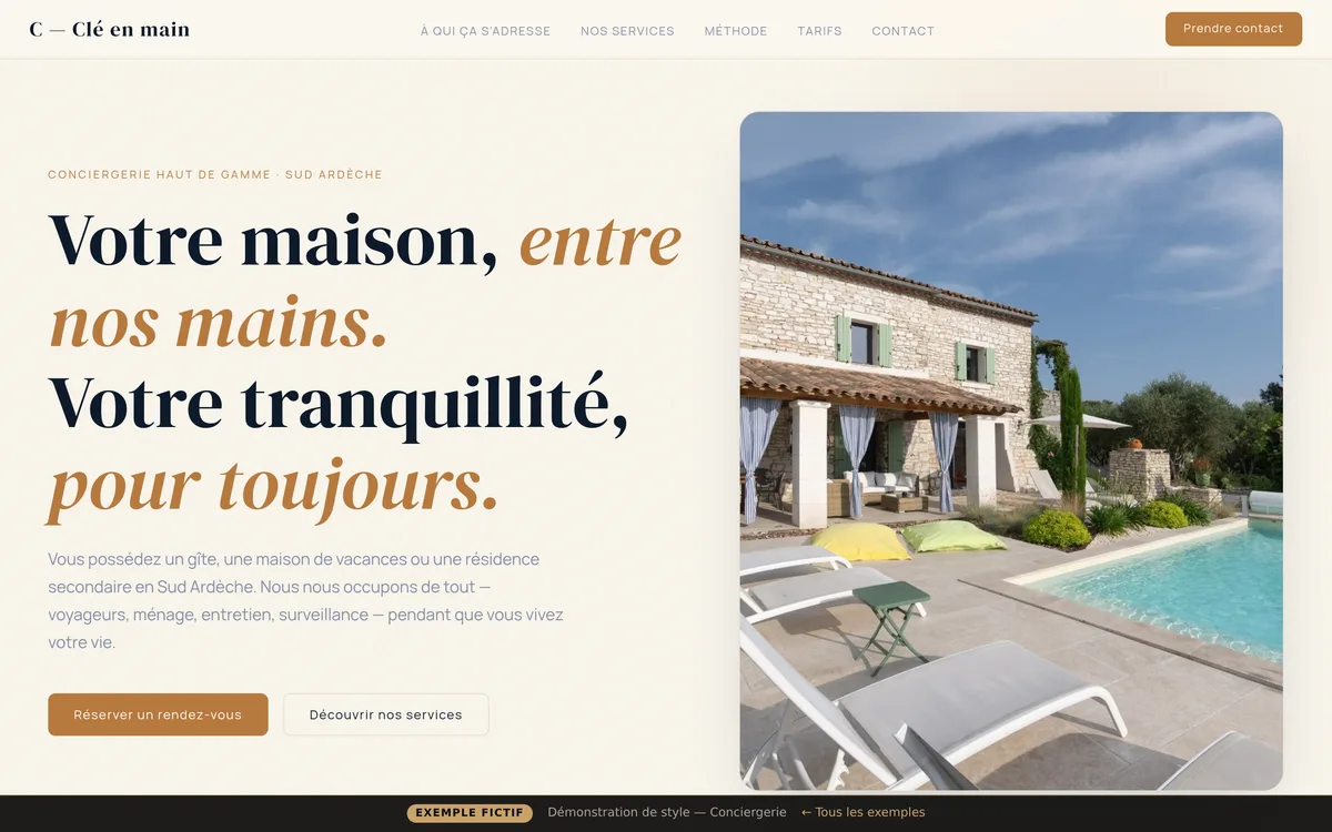 Aperçu du site démo « Clé en main » — style Bento