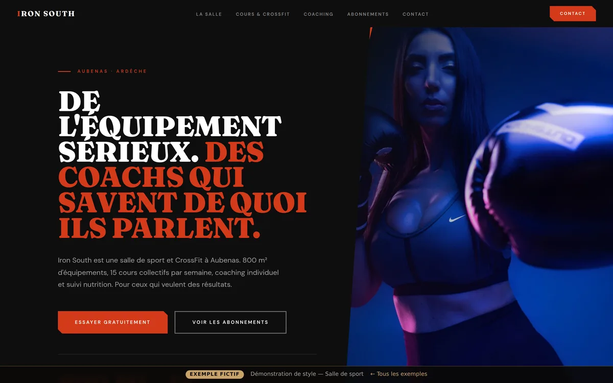 Aperçu du site démo « Iron South · Salle de sport » — style Énergie